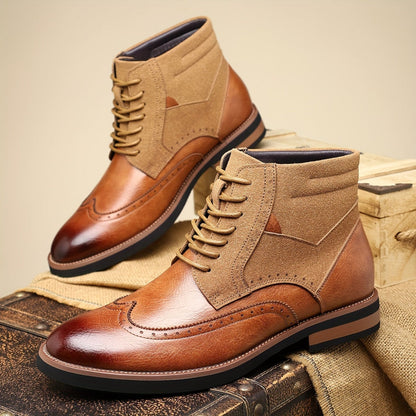 Herren Brogue Stiefel mit Schnürung, Ankle-High, Zweifarbiger Look