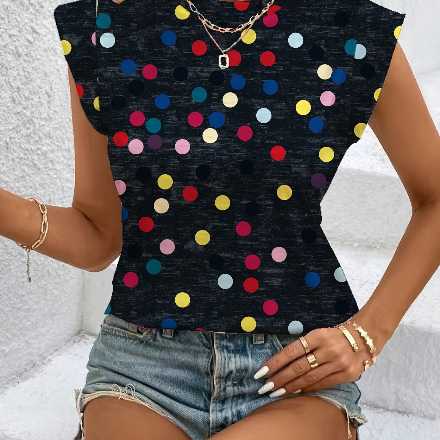 Damen Polka Dot Top mit Schulter-Details – Stilvolles Freizeitshirt
