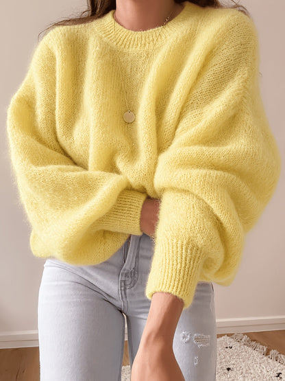 Damen Oversize Pullover Rundhals Weich Strick Langarm