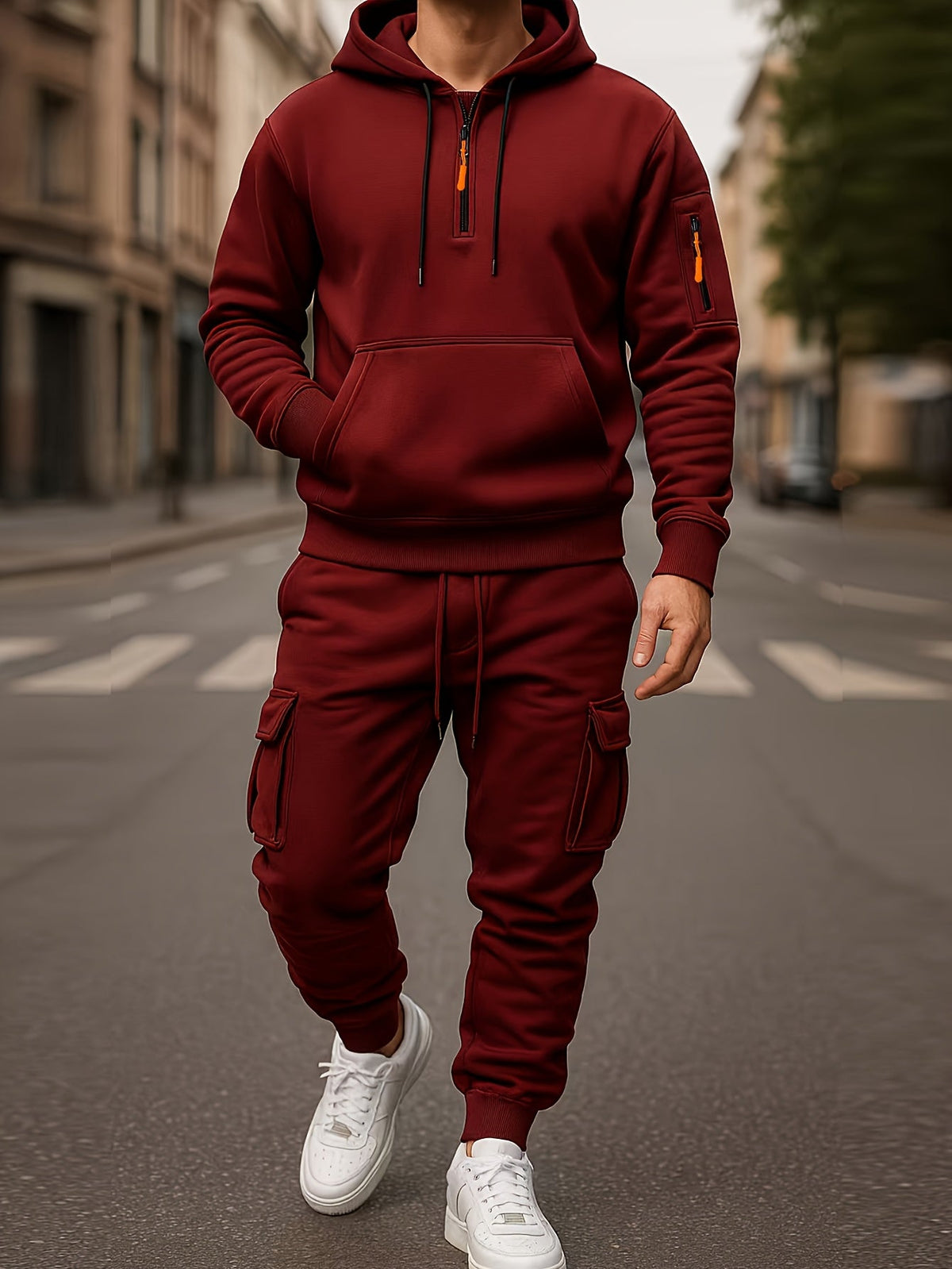 Herren Jogginganzug mit Hoodie & Cargo-Hose - Freizeitanzug mit Reißverschluss