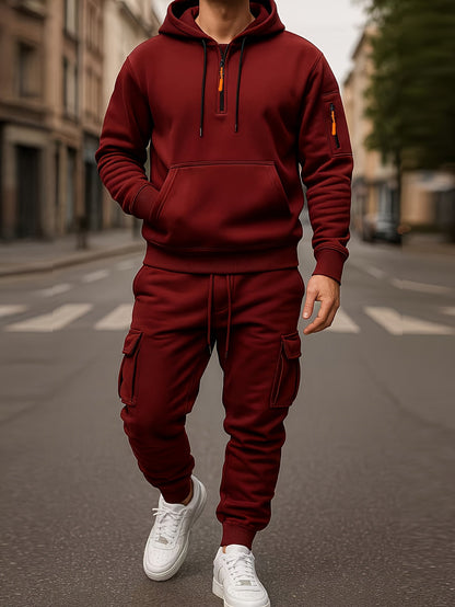 Herren Jogginganzug mit Hoodie & Cargo-Hose - Freizeitanzug mit Reißverschluss