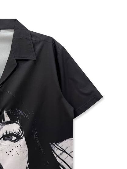 Herren Anime Grafik Kurzarm Hemd – Streetwear mit Kunst-Print