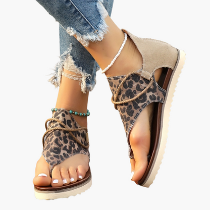 Damen Sandalen mit Leopardenmuster – Bequeme Sommer-Sandalen im Boho-Stil