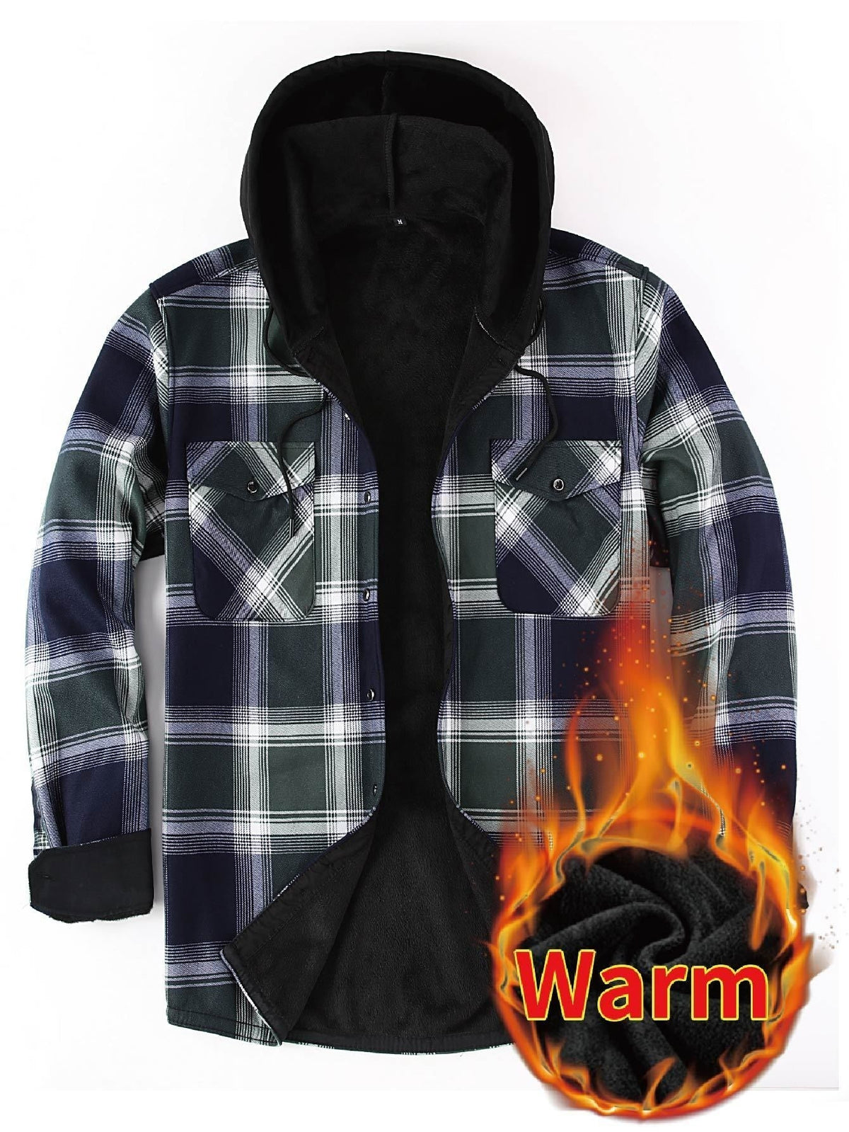 Herren Thermo-Kapuzenhemd Kariert – Warmes Freizeit Flanell Overshirt mit Futter