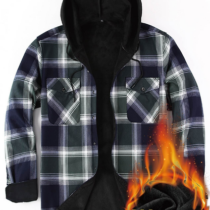 Herren Thermo-Kapuzenhemd Kariert – Warmes Freizeit Flanell Overshirt mit Futter