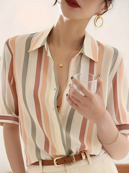 Damen Bluse mit Streifenmuster – Elegante Business- und Freizeitbluse, Kurzarm, Modernes Design