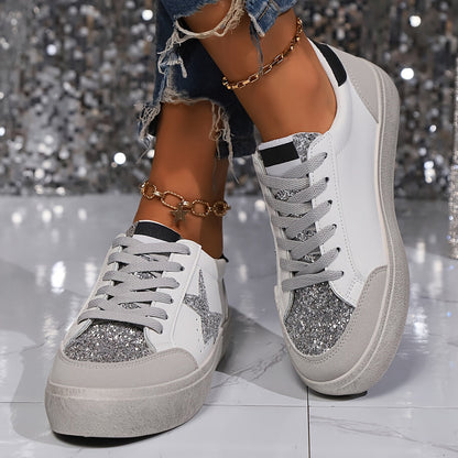 Damen Sneaker mit Glitzerstern – Modische Freizeitschuhe für Alltag & Party