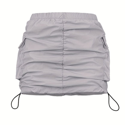 Damen Utility Minirock mit Raffung und Kordelzug – Streetstyle Cargo Skirt