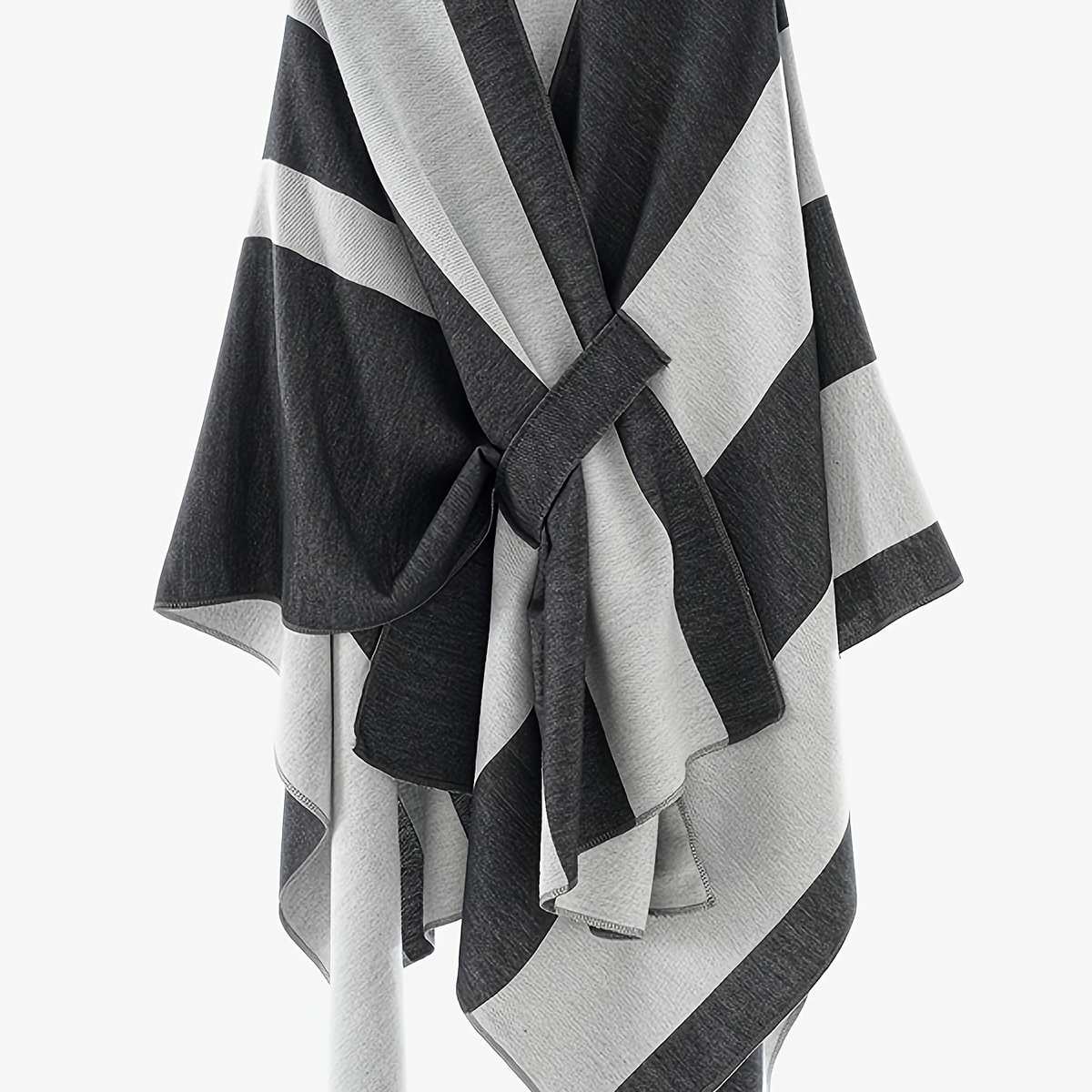 Damen Poncho Cape mit Streifenmuster & Knoten-Detail, weicher Stoff