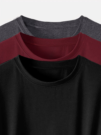 Damen Basic T-Shirt Set mit Knoten-Detail und Umschlagärmeln – Lässiger Alltagsstil, 3er-Pack
