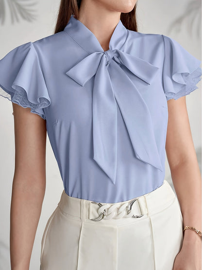 Damen Bluse mit Schmetterlingsärmeln und Schleifenkragen – Eleganter Business- und Freizeitstil