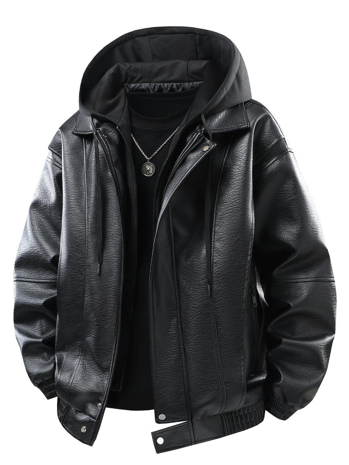 Herren Bomberjacke mit Kapuze, Glatte Oberfläche, Braun/Schwarz