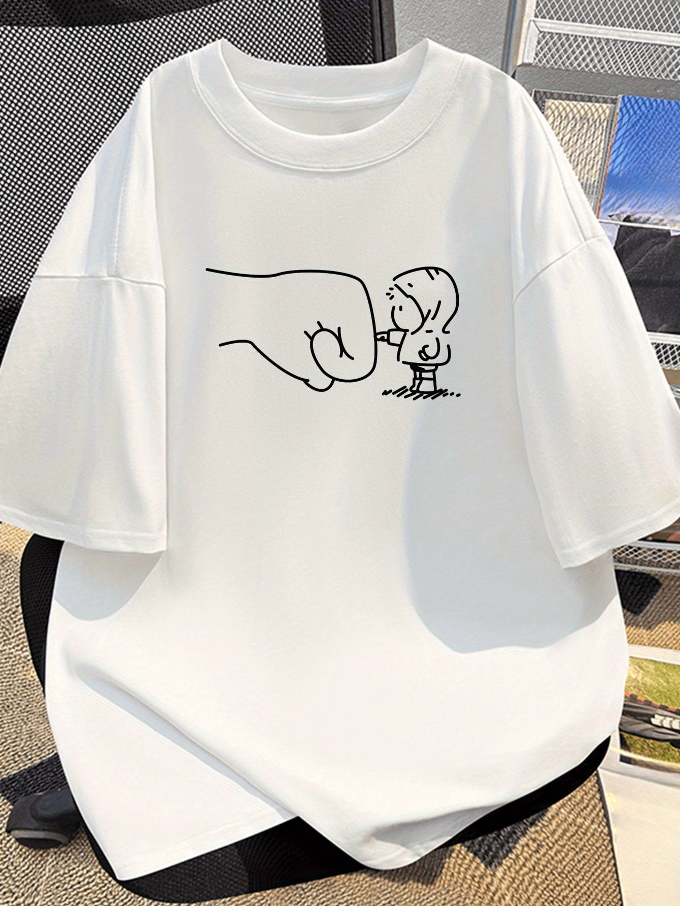 Herren Oversize T-Shirt mit lustigem Fist Bump Print – Lockeres Streetwear Grafikshirt