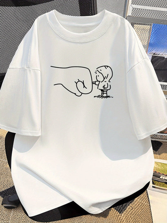 Herren Oversize T-Shirt mit lustigem Fist Bump Print – Lockeres Streetwear Grafikshirt