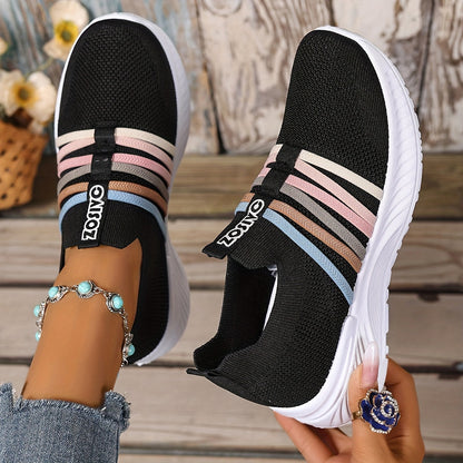Damen Slip-On Freizeitschuhe mit Streifen – Bequeme Alltagssneaker für Freizeit & Spaziergänge