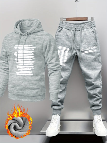 Hoodie und Jogginghose Set für Herren mit Druck und Kapuze, gefütterter Trainingsanzug