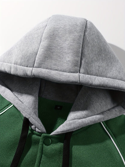 Unisex Baseballjacke mit Kapuze und Druckknöpfen, Winterjacke für Outdoor