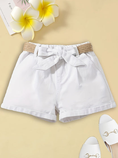 Damen High-Waist Paperbag Shorts mit Schleife und Flechtgürtel – Eleganter Sommerstil