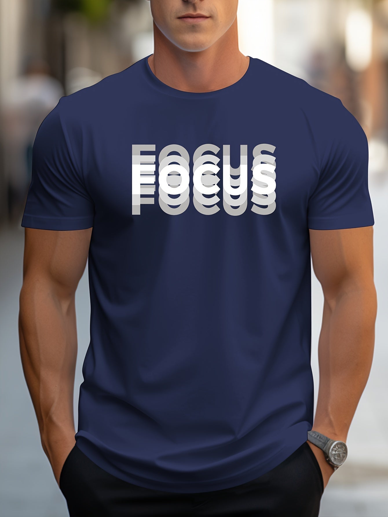 Herren T-Shirt mit modernem FOCUS Schriftzug – Casual Statement Look für Alltag und Freizeit