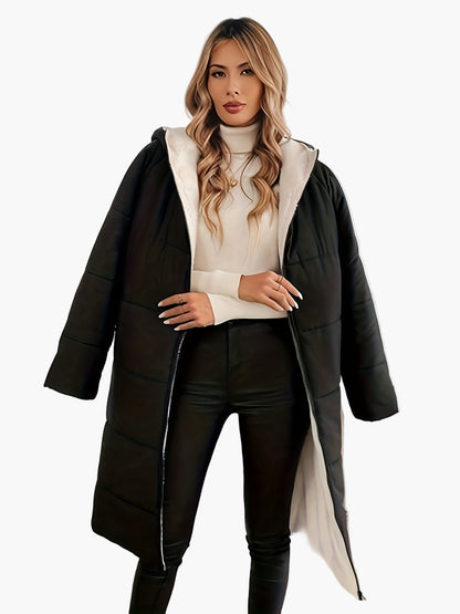 Damen Winter Steppmantel mit Kapuze – Eleganter langer Mantel für kalte Tage