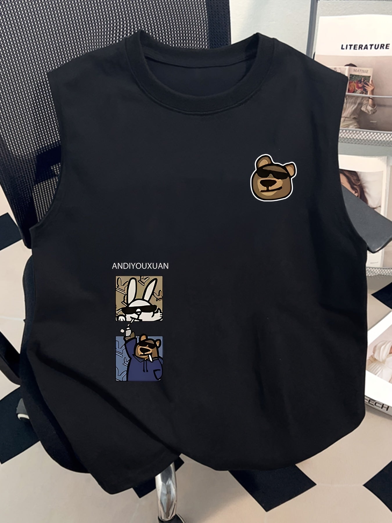 Herren Streetwear Ärmelloses Tanktop mit Cartoon-Print und modernem Design