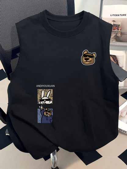 Herren Streetwear Ärmelloses Tanktop mit Cartoon-Print und modernem Design