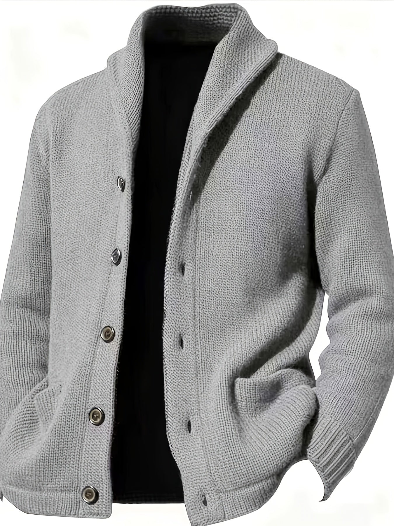 Herren Cardigan mit Schalkragen, Knopfleiste und Taschen, marineblau