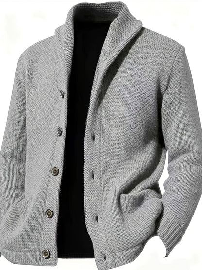 Herren Cardigan mit Schalkragen, Knopfleiste und Taschen, marineblau