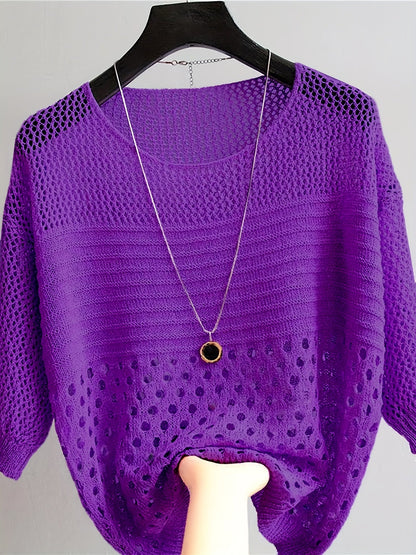 Damen Locker Geschnittenes Strickshirt mit Häkeldesign und Modernem Look