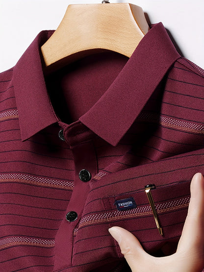 Herren Polo-Shirt mit Streifenmuster und Brusttasche – Stilvoll für Freizeit und Büro