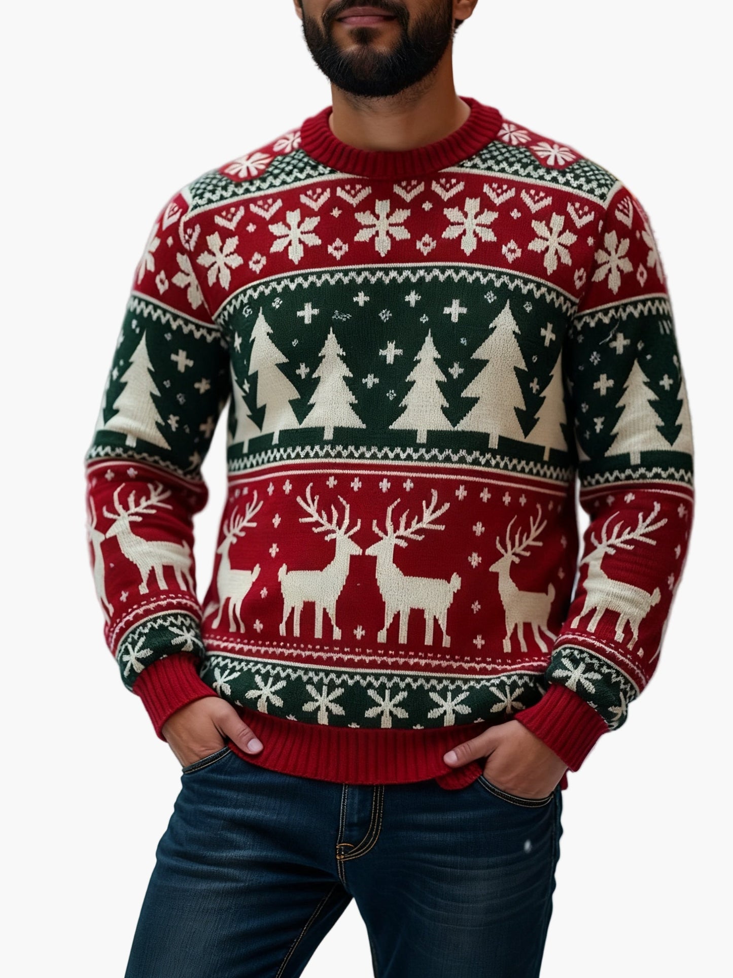 Herren Weihnachtspullover mit Rentier- und Tannenbaum-Motiv – Perfekt für festliche Anlässe und Partys