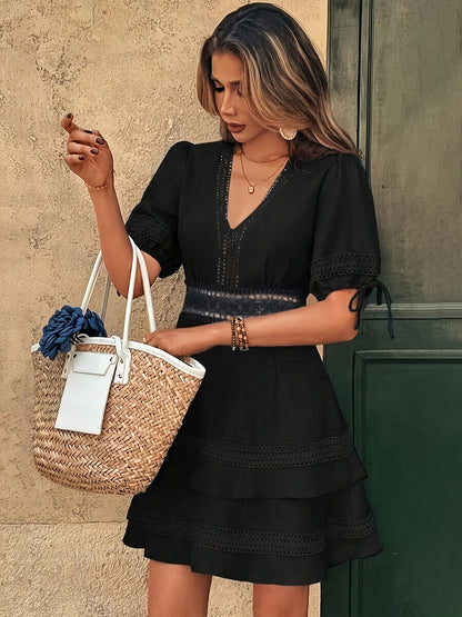 Damen Sommerkleid Elegant mit Spitze und Rüschen – Perfekt für Freizeit & Urlaub