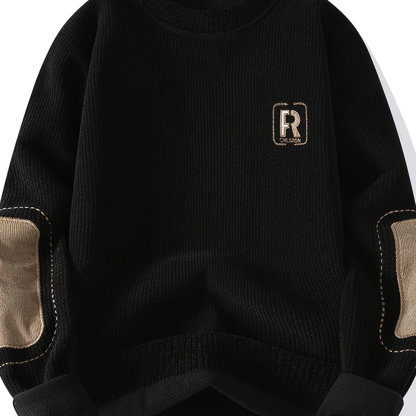 Unisex Langarm Sweatshirt mit Ellenbogen-Patches, Rundhalsausschnitt, gerippter Textur