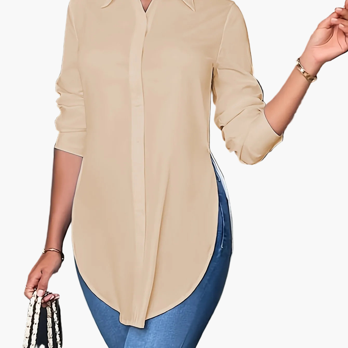 Damen Langarm Bluse Elegant Business Freizeit Hemd Blusenshirt