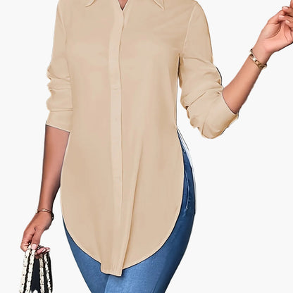 Damen Langarm Bluse Elegant Business Freizeit Hemd Blusenshirt