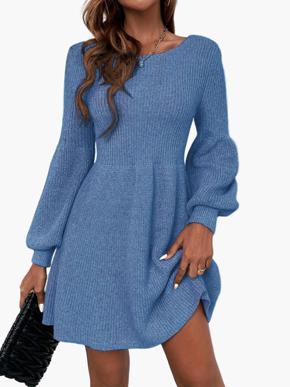 Damen Strickkleid Elegant A-Linie mit Ballonärmeln – Perfekt für Alltag & Büro