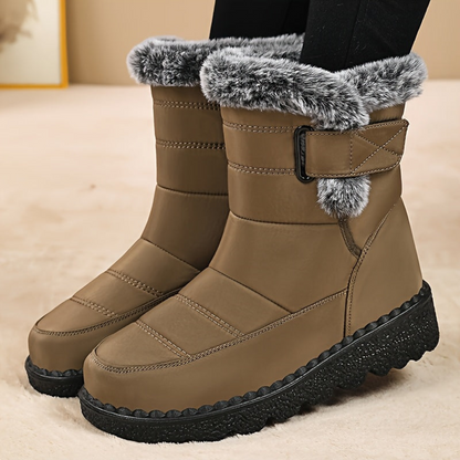 Damen Winterstiefel warm gefüttert mit Kunstfell und Klettverschluss