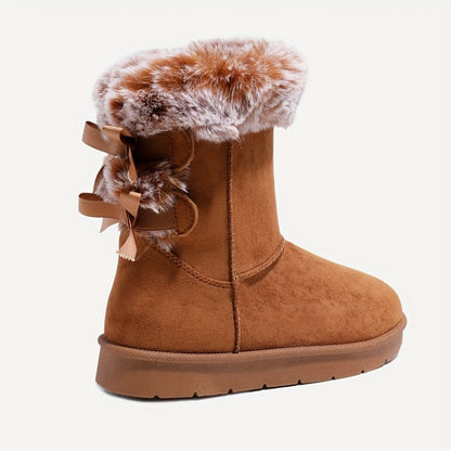 Damen Winterstiefel mit Kunstfell Futter und Schleifen Details