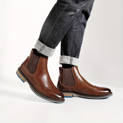 Chelsea Boots Herren Brogue-Stil mit elastischen Einsätzen und Profilsohle