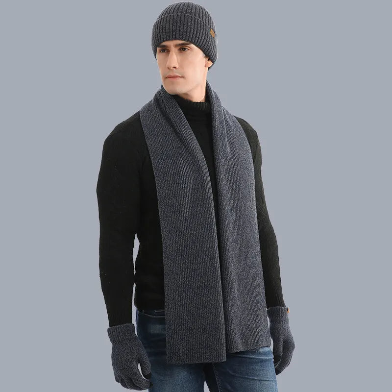 Mützen Schal Handschuh Set Gerippt Herren Winter Strickset