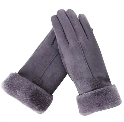 Winterhandschuhe mit Plüschfutter und Pelzbesatz, weich