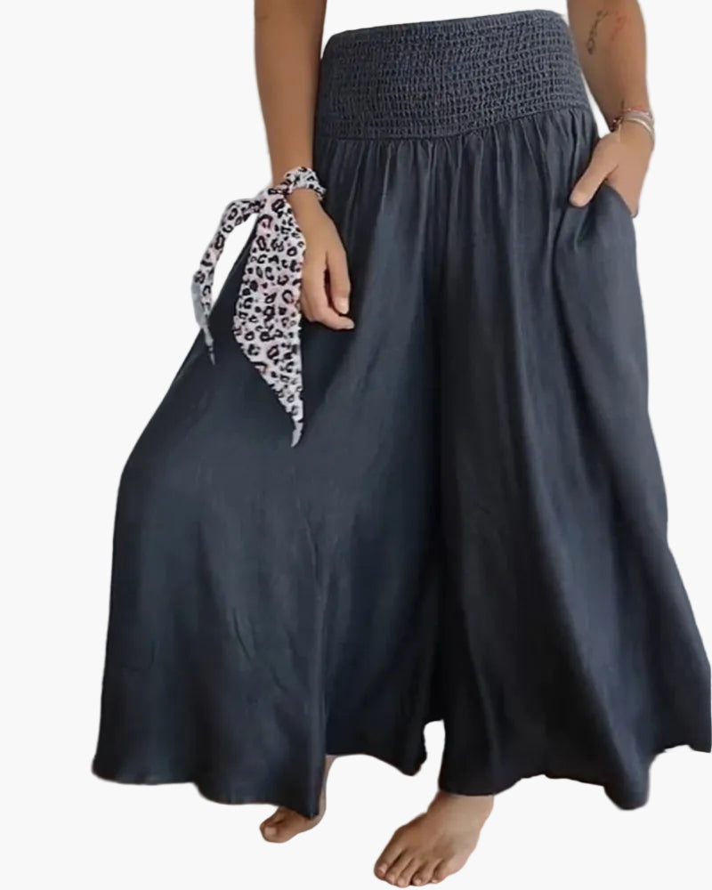 Damen Weite-Hose mit hohem Bund – Lässige elegante Freizeithose, bequemer Alltagsstil