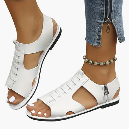 Damen Sandalen im Boho-Stil mit Reißverschluss und offener Zehenpartie – Bequeme Sommerschuhe für Alltag & Freizeit