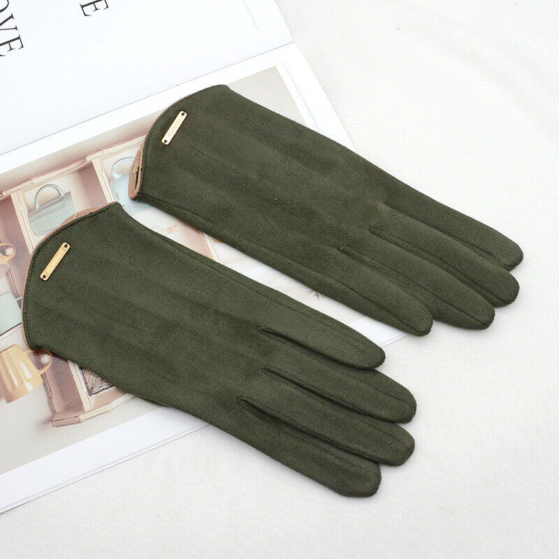 Damen Handschuhe aus weichem Material mit Zierapplikation, Khaki