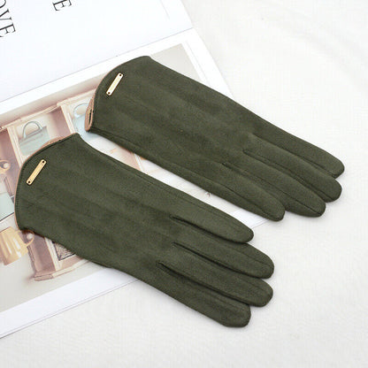 Damen Handschuhe aus weichem Material mit Zierapplikation, Khaki