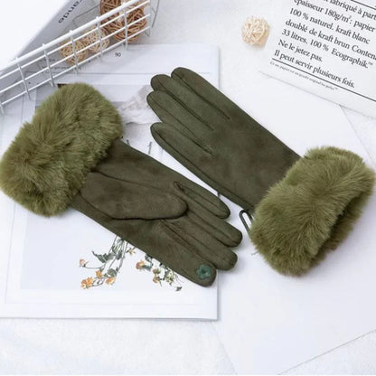 Damen Handschuhe mit Kunstfellbesatz, weich gefüttert, Rosa