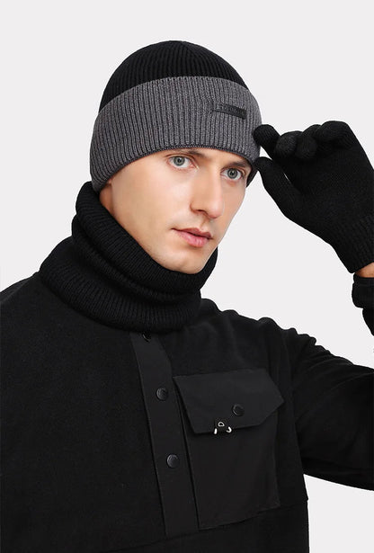 Unisex Winter Beanie Mütze & Rundschal Set – Geripptes Strickdesign
