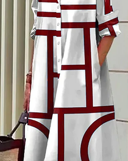 Damen Shirtkleid mit geometrischem Print und Taschen – Eleganter Freizeit- und Büro-Look