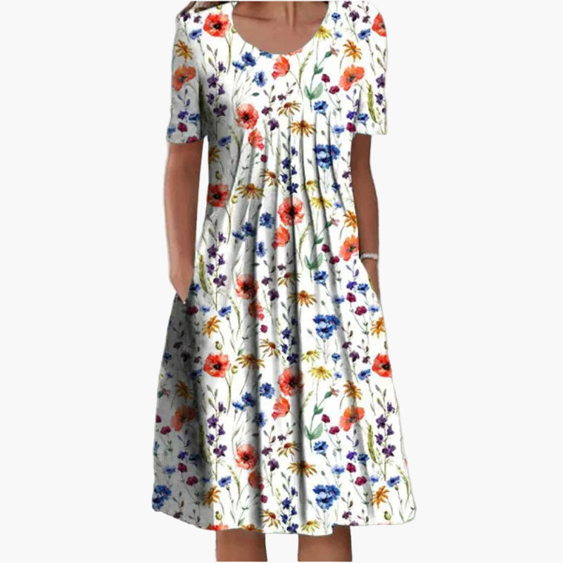 Damen Sommerkleid mit Blumenmuster – Lockeres Freizeitkleid für Alltag und Urlaub