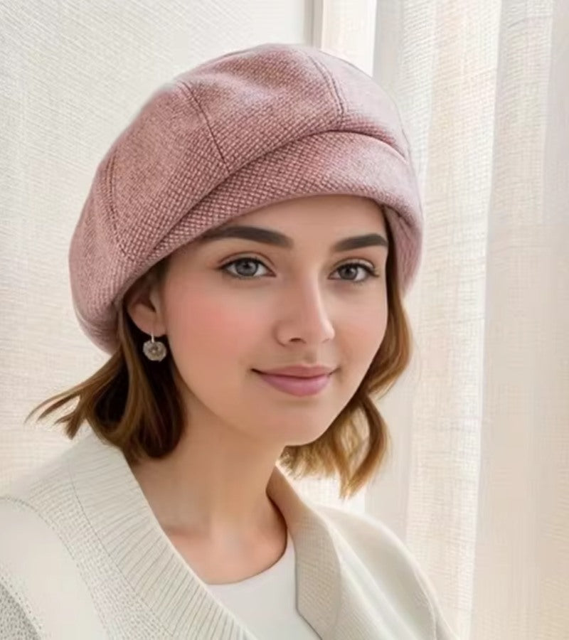Damen Beret Mütze mit Karomuster